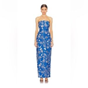 Orion Sequin Embellished Linen Dress in Blue
& White